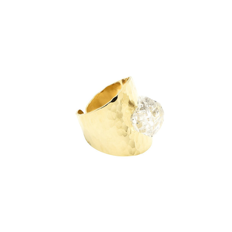 Herkimer Diamond ring hammered gold