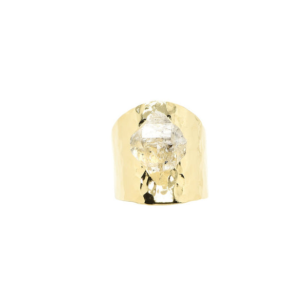Herkimer Diamond ring hammered gold